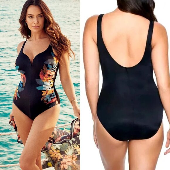 New! Miraclesuit Black Plumeria Temptress One Piece Swimsuit nwot 35099 - Picture 1 of 13